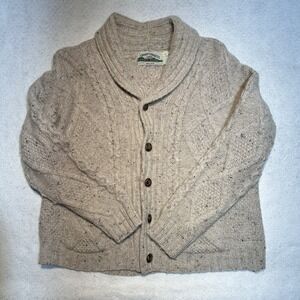 Aran Crafts Ireland Vintage Wool Chunky Knit Beige Cardigan Sweater Large